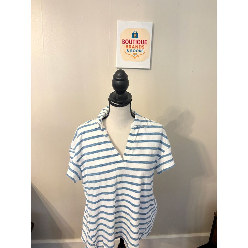 Jane + Delancey Women's Blue & White Striped Split Neck Top – Size Small